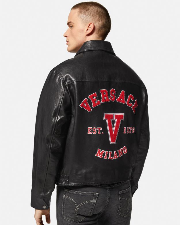 oblečenie X8X8P1258 Versace univerzitná kožená bunda čierna muži