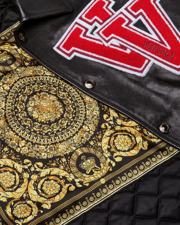 oblečenie X8X8P1258 Versace univerzitná kožená bunda čierna muži