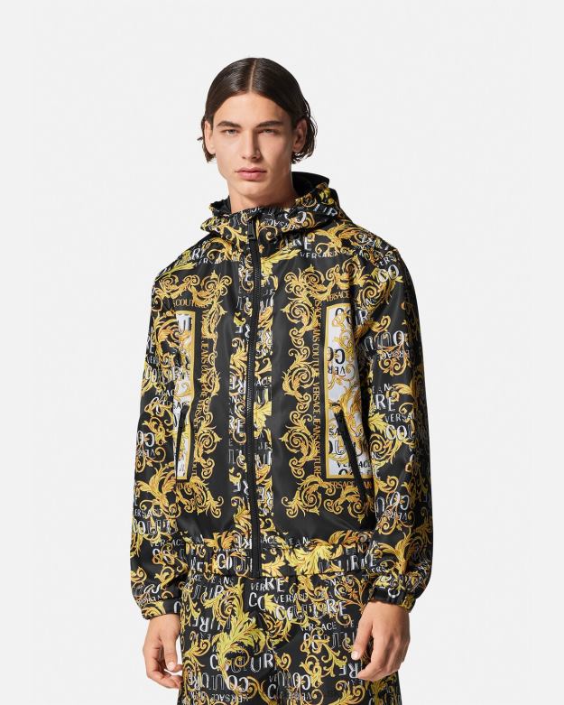 oblečenie X8X8P2414 Versace vetrovka s logom couture čierna a tlač muži