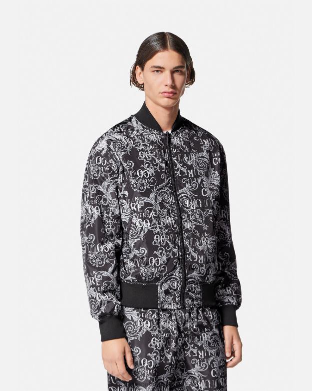 oblečenie X8X8P2415 Versace logo couture obojstranná bunda čierna a tlač muži