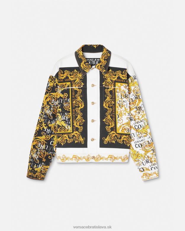 oblečenie X8X8P2416 Versace denimová bunda s logom couture zlatá a biela muži