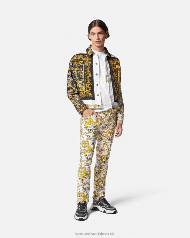 oblečenie X8X8P2416 Versace denimová bunda s logom couture zlatá a biela muži