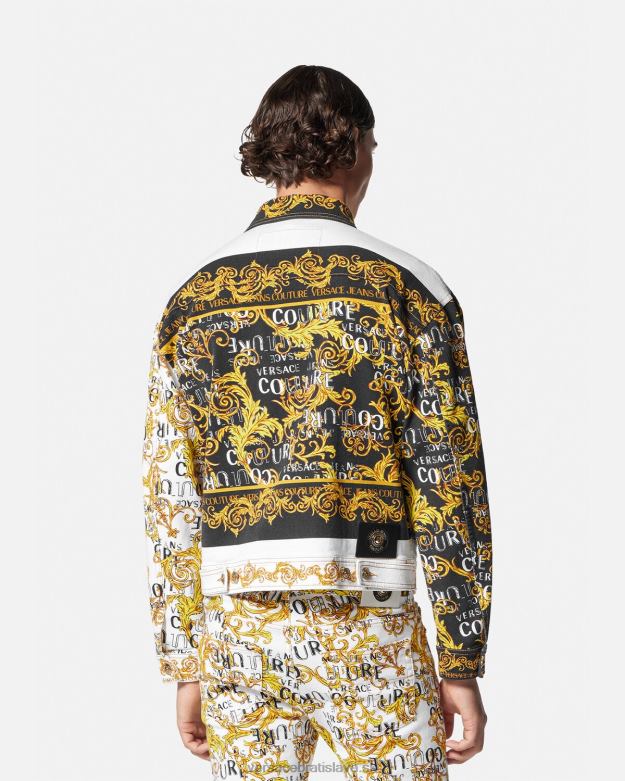 oblečenie X8X8P2416 Versace denimová bunda s logom couture zlatá a biela muži