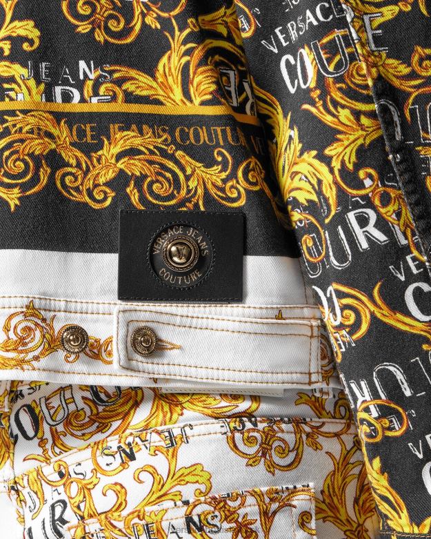 oblečenie X8X8P2416 Versace denimová bunda s logom couture zlatá a biela muži