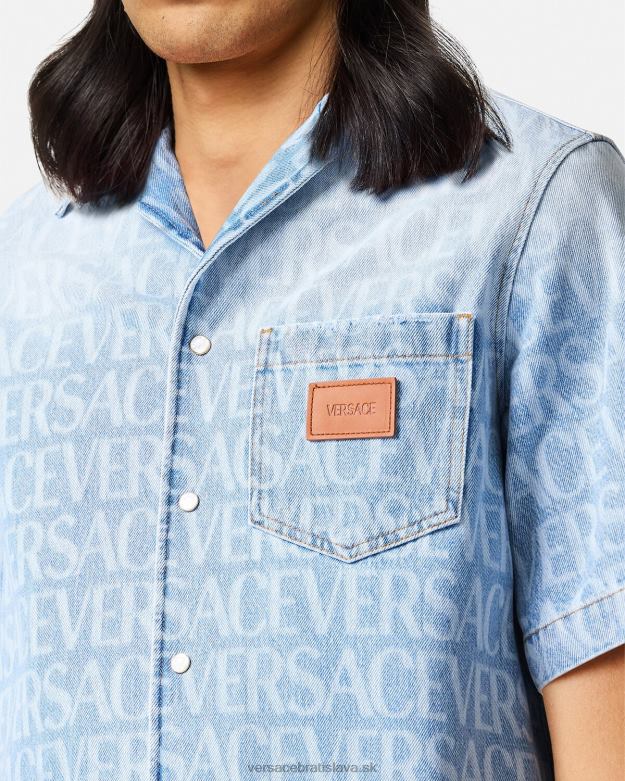 oblečenie X8X8P1283 Versace celoplošná džínsová košeľa Modrá muži