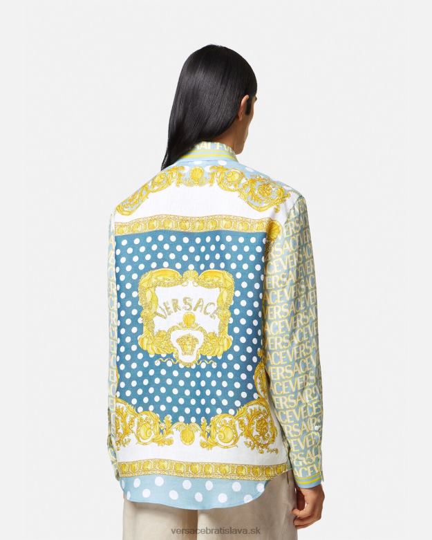 oblečenie X8X8P1287 Versace celoplošná ľanová košeľa vytlačiť muži