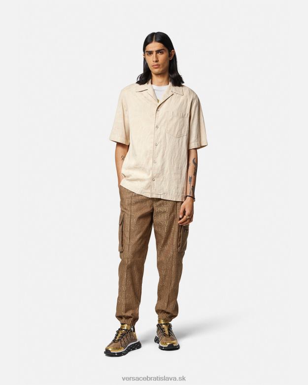 oblečenie X8X8P1291 Versace barocco silueta chambray košeľa béžová muži