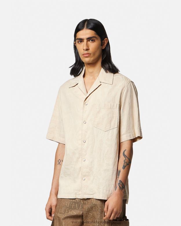 oblečenie X8X8P1291 Versace barocco silueta chambray košeľa béžová muži