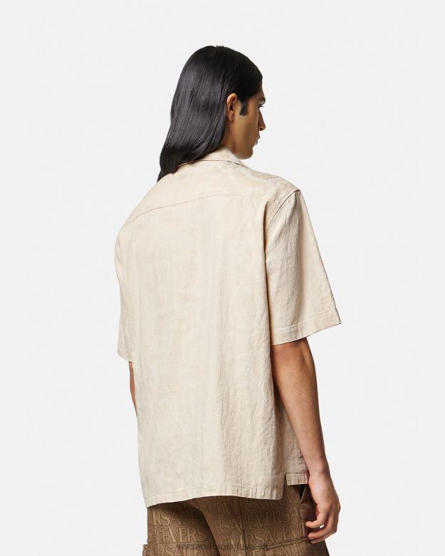 oblečenie X8X8P1291 Versace barocco silueta chambray košeľa béžová muži