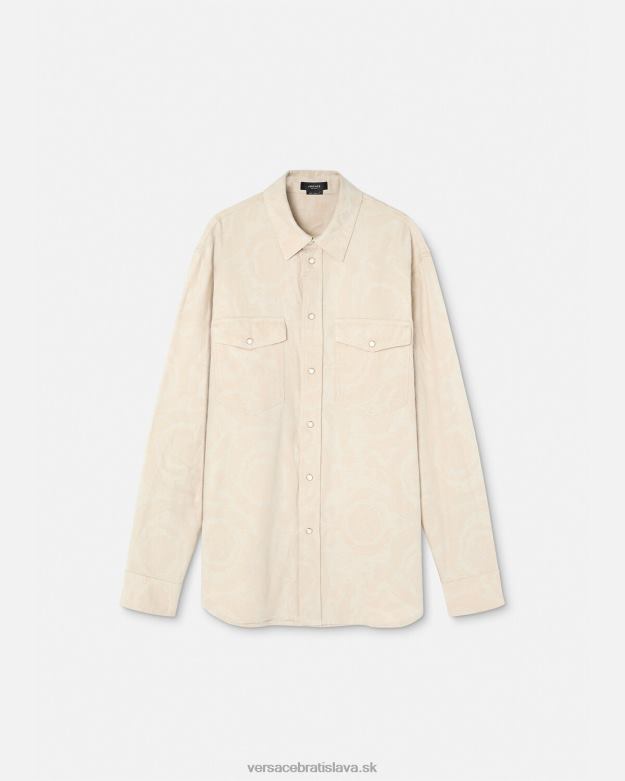 oblečenie X8X8P1292 Versace barocco silueta chambray košeľa béžová muži