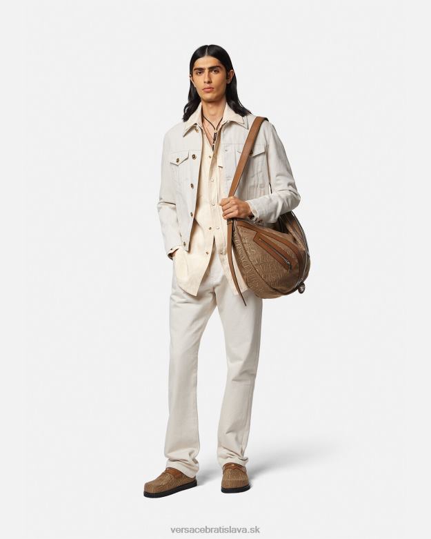 oblečenie X8X8P1292 Versace barocco silueta chambray košeľa béžová muži