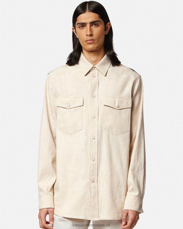oblečenie X8X8P1292 Versace barocco silueta chambray košeľa béžová muži