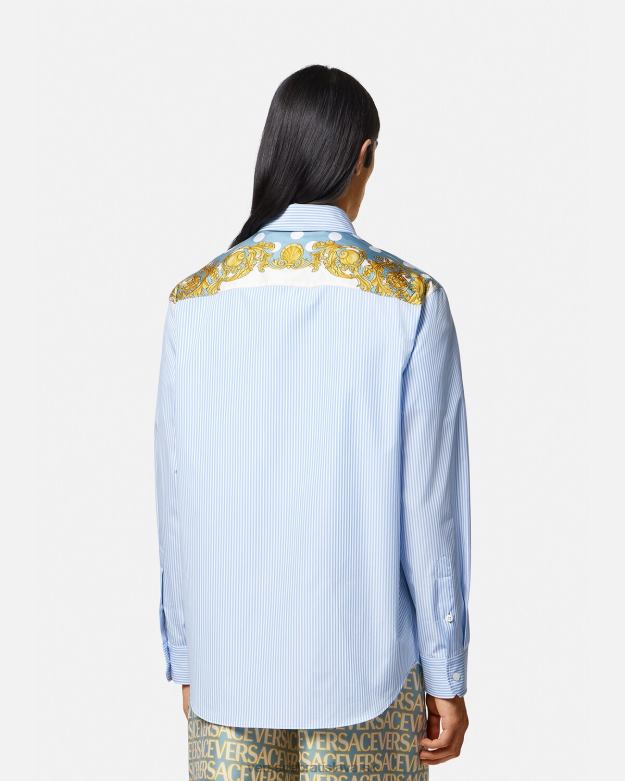 oblečenie X8X8P1293 Versace pruhovaná mušľová baroková košeľa vytlačiť muži