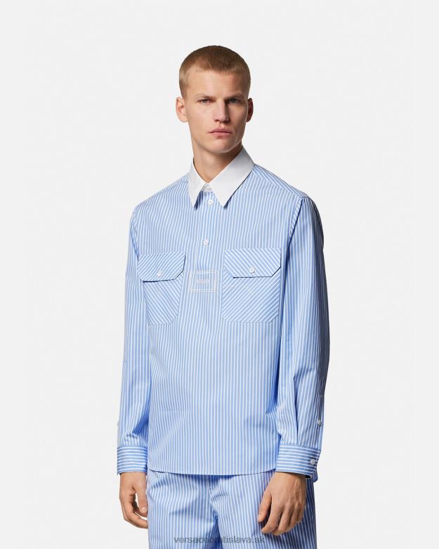 oblečenie X8X8P1295 Versace pruhované tričko s logom svetlo modrá muži