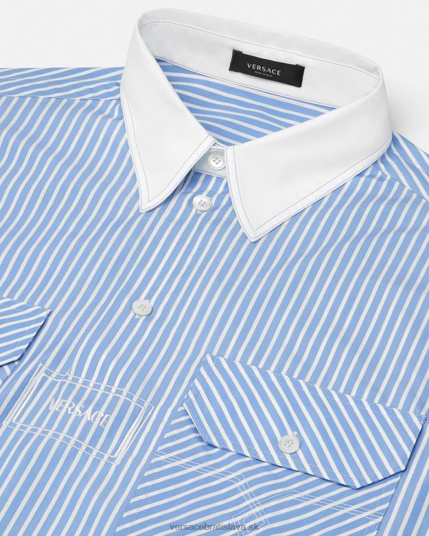 oblečenie X8X8P1295 Versace pruhované tričko s logom svetlo modrá muži