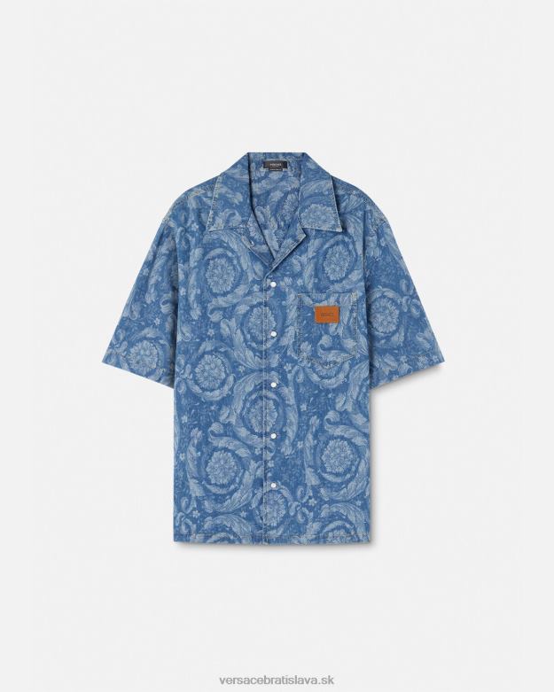 oblečenie X8X8P1298 Versace denimová košeľa s barokovou siluetou modrá a potlač muži