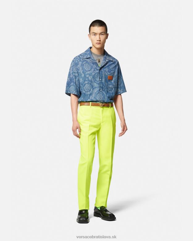 oblečenie X8X8P1298 Versace denimová košeľa s barokovou siluetou modrá a potlač muži