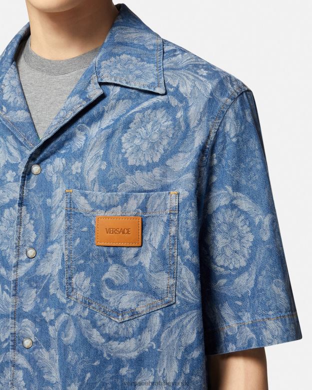 oblečenie X8X8P1298 Versace denimová košeľa s barokovou siluetou modrá a potlač muži