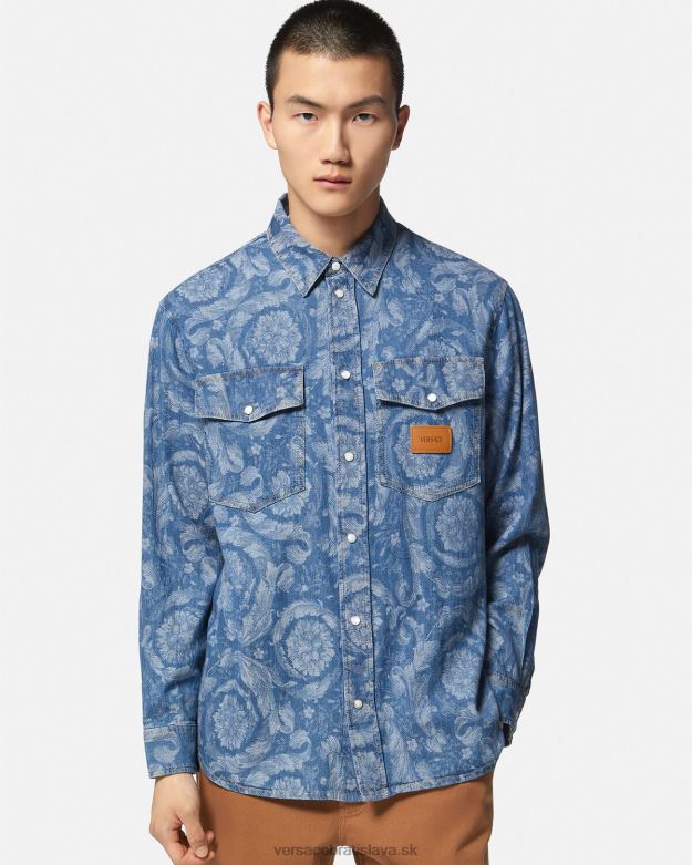 oblečenie X8X8P1299 Versace barocco jacquard denim overshirt modrá a potlač muži