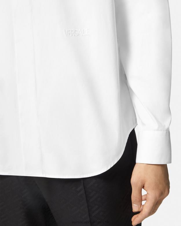 oblečenie X8X8P1300 Versace vyšívaná košeľa s logom biely muži