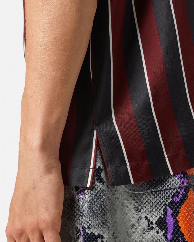 oblečenie X8X8P1303 Versace pruhovaná hodvábna košeľa bez rukávov červená a šedá muži