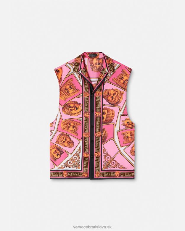 oblečenie X8X8P1304 Versace le maschere hodvábna košeľa bez rukávov ružová a potlač muži