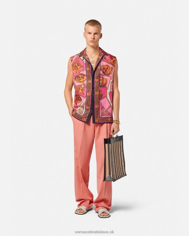 oblečenie X8X8P1304 Versace le maschere hodvábna košeľa bez rukávov ružová a potlač muži