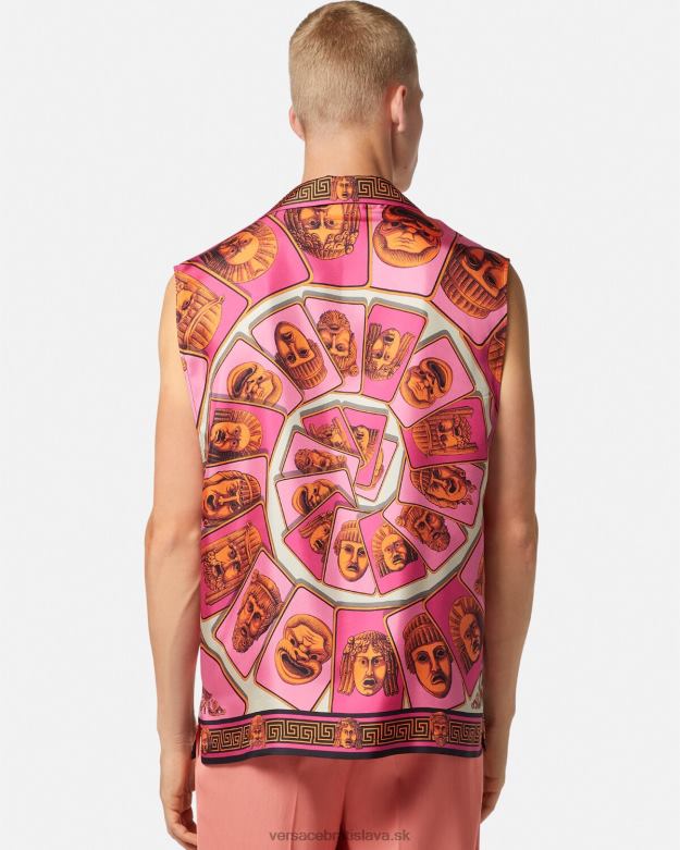 oblečenie X8X8P1304 Versace le maschere hodvábna košeľa bez rukávov ružová a potlač muži