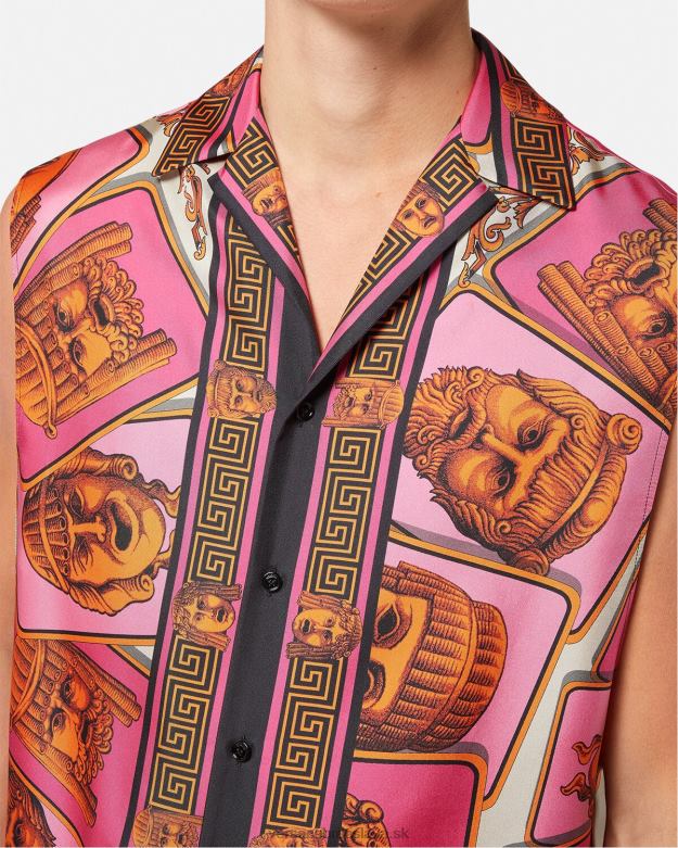 oblečenie X8X8P1304 Versace le maschere hodvábna košeľa bez rukávov ružová a potlač muži