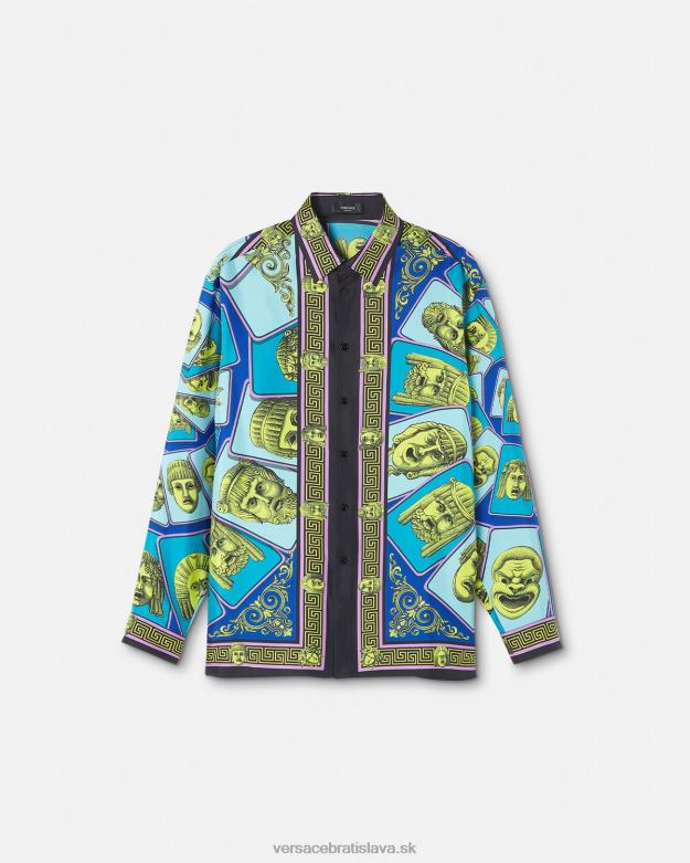 oblečenie X8X8P1305 Versace hodvábna košeľa le maschere vytlačiť muži