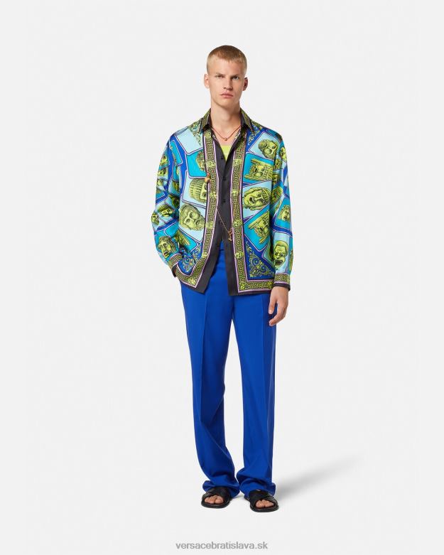 oblečenie X8X8P1305 Versace hodvábna košeľa le maschere vytlačiť muži