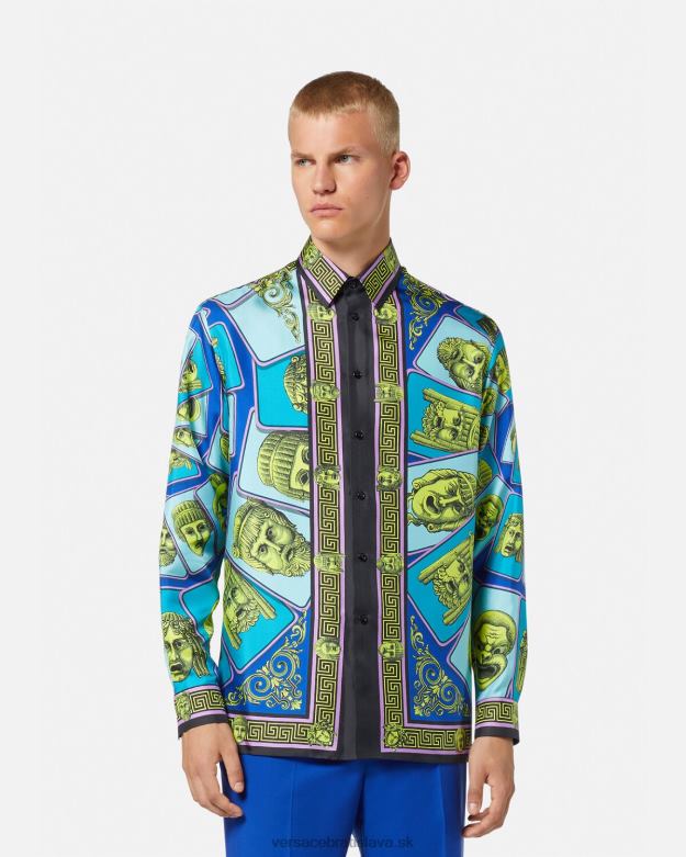 oblečenie X8X8P1305 Versace hodvábna košeľa le maschere vytlačiť muži