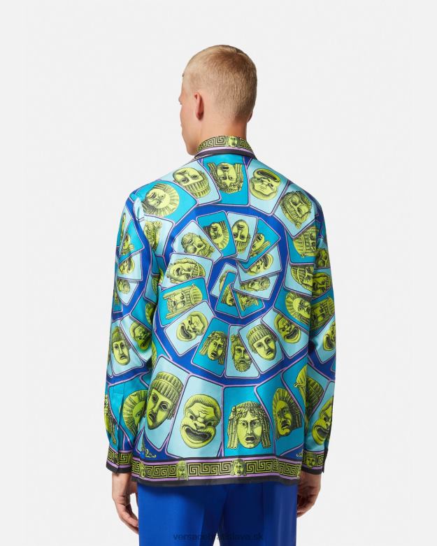 oblečenie X8X8P1305 Versace hodvábna košeľa le maschere vytlačiť muži