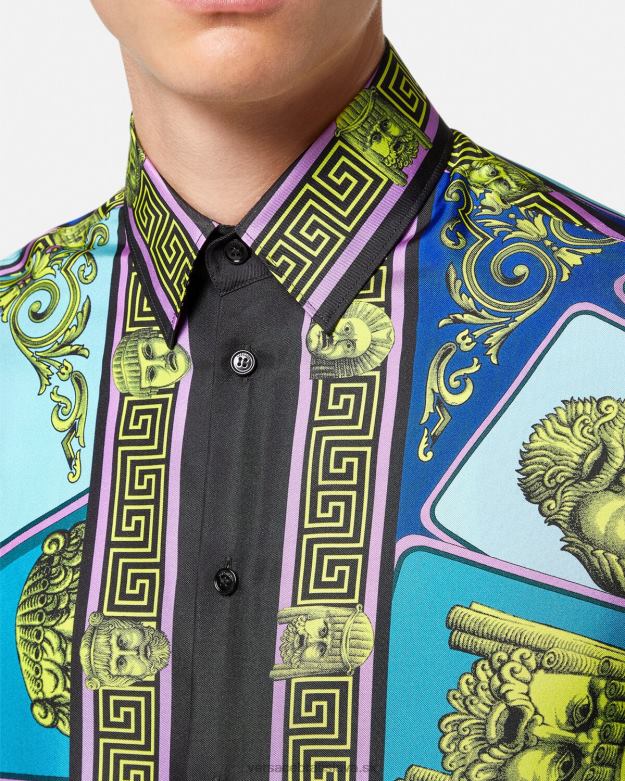 oblečenie X8X8P1305 Versace hodvábna košeľa le maschere vytlačiť muži