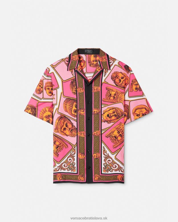 oblečenie X8X8P1307 Versace hodvábna košeľa le maschere ružová a potlač muži