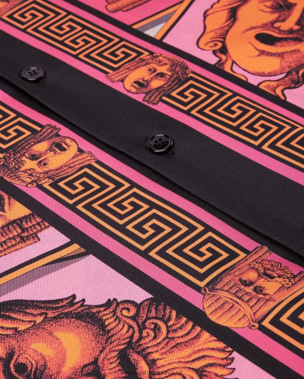 oblečenie X8X8P1307 Versace hodvábna košeľa le maschere ružová a potlač muži