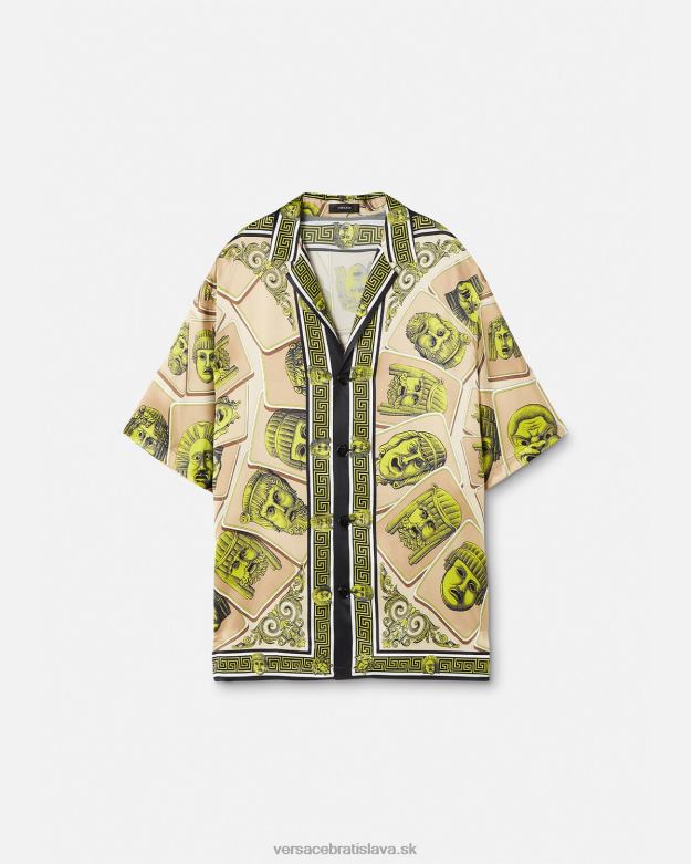 oblečenie X8X8P1308 Versace le maschere nadrozmerná hodvábna košeľa vytlačiť muži