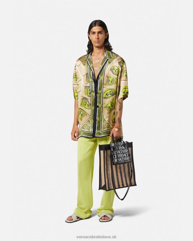 oblečenie X8X8P1308 Versace le maschere nadrozmerná hodvábna košeľa vytlačiť muži