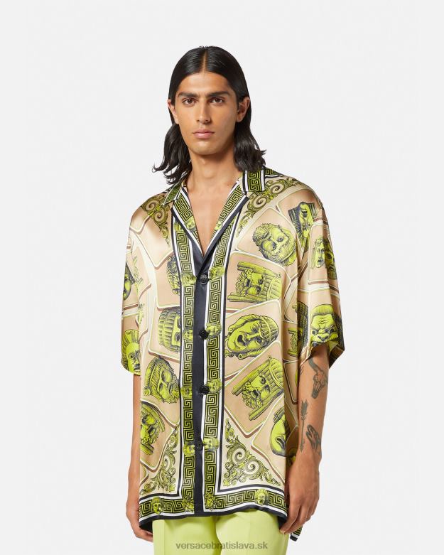 oblečenie X8X8P1308 Versace le maschere nadrozmerná hodvábna košeľa vytlačiť muži