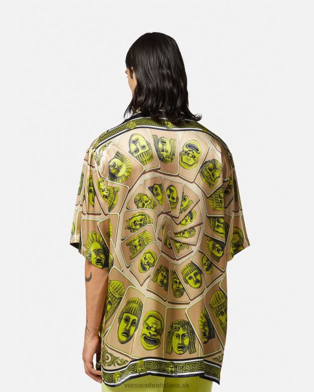 oblečenie X8X8P1308 Versace le maschere nadrozmerná hodvábna košeľa vytlačiť muži