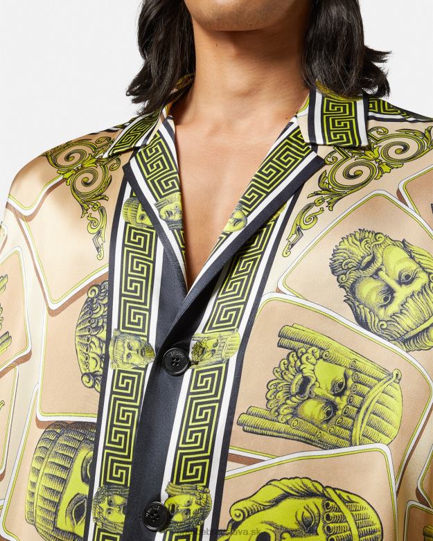 oblečenie X8X8P1308 Versace le maschere nadrozmerná hodvábna košeľa vytlačiť muži