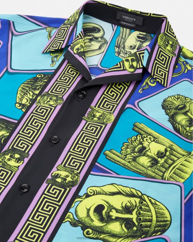 oblečenie X8X8P1309 Versace le maschere košeľa zo zmesi bavlny vytlačiť muži