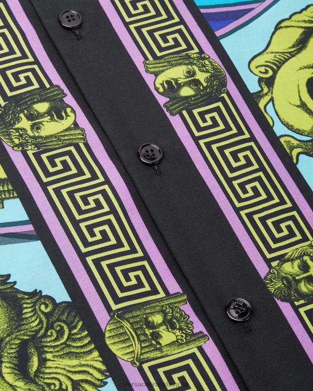 oblečenie X8X8P1309 Versace le maschere košeľa zo zmesi bavlny vytlačiť muži