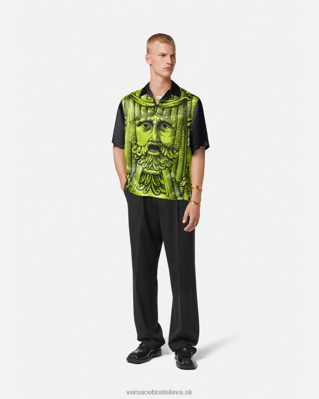 oblečenie X8X8P1310 Versace la maschera polokošeľa s krátkym rukávom čierna & limetka muži