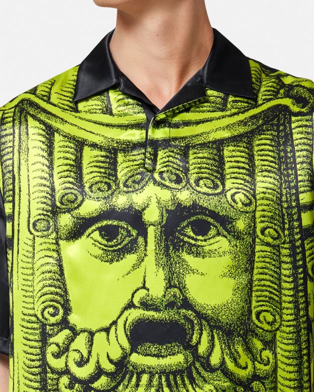oblečenie X8X8P1310 Versace la maschera polokošeľa s krátkym rukávom čierna & limetka muži