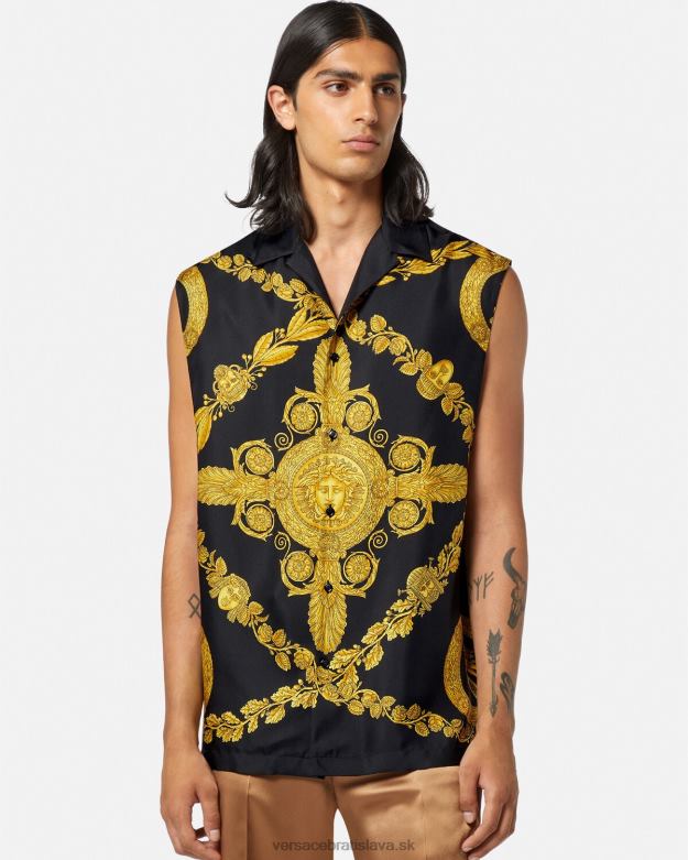 oblečenie X8X8P1312 Versace maschera baroková hodvábna košeľa vytlačiť muži