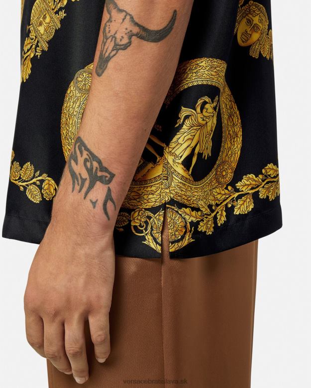 oblečenie X8X8P1312 Versace maschera baroková hodvábna košeľa vytlačiť muži