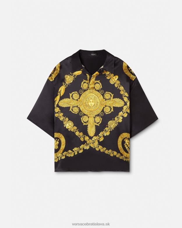 oblečenie X8X8P1313 Versace maschera baroková saténová polokošeľa vytlačiť muži