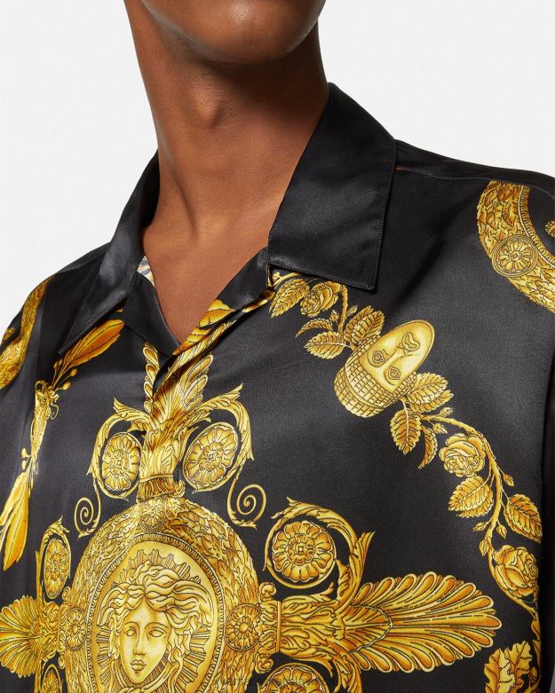 oblečenie X8X8P1313 Versace maschera baroková saténová polokošeľa vytlačiť muži