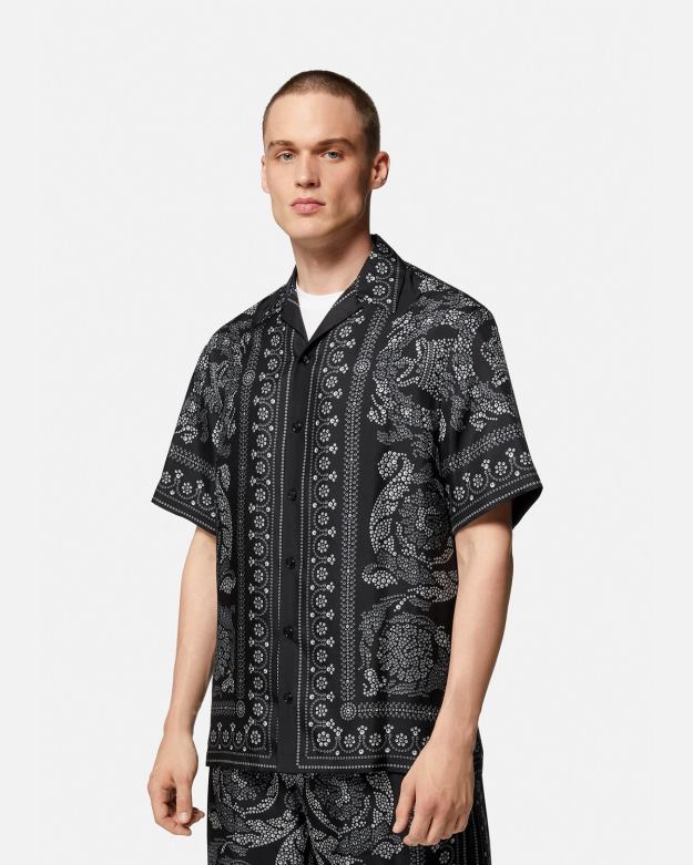 oblečenie X8X8P1315 Versace hodvábna košeľa s barokovou siluetou vytlačiť muži